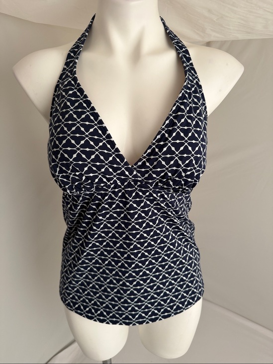 Lands' End Other - Lands end navy blue and white geometric print v-neck halter tankini top 10L